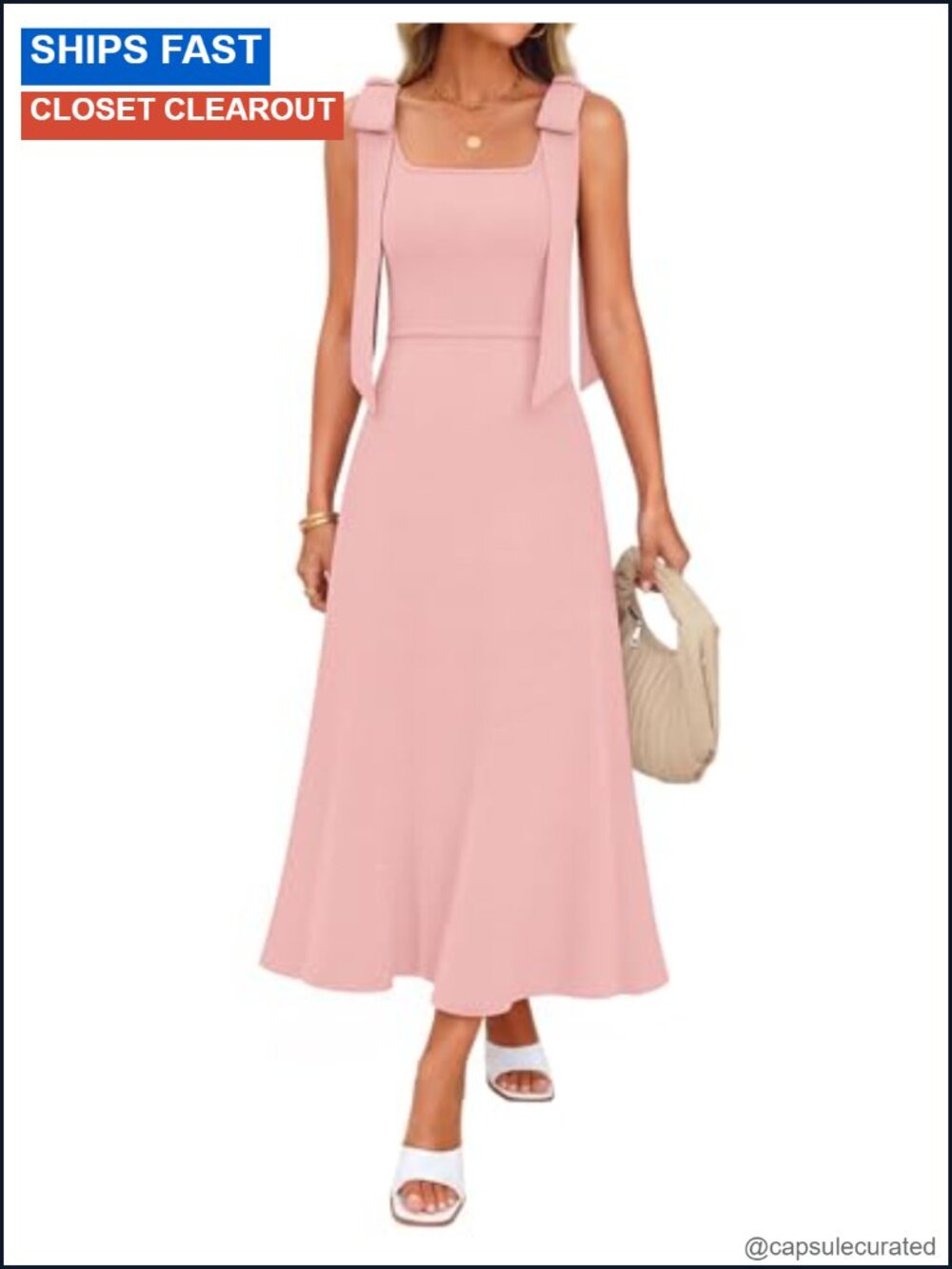 Womens Sleeveless Ribbed Knit Midi Sweater Dress Square Neck Bow Backless